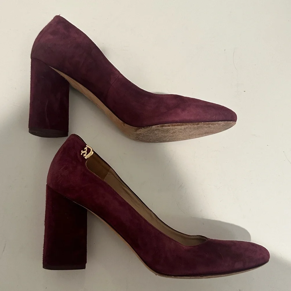 Tory Burch Elizabeth Round-Toe 85MM Pump Port Plum Chunky Heel Size 10.5